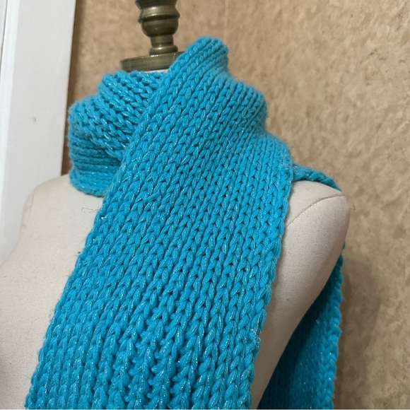 VTG Y2K 2000s Hollister Blue Silver Sparkle Chunky Knit Fringe Winter Scarf - Picture 6 of 9